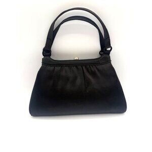 Vintage Julius Garfinchel & Co Black Satin Handbag w/ Rhinestone Closure